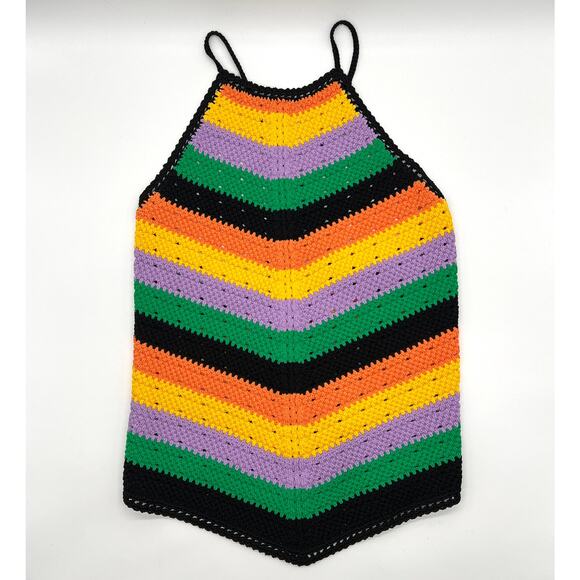 MAJE Stripe Crochet Halterneck Top Womens Medium Chevron Rainbow Stripe NEW - Picture 6 of 16